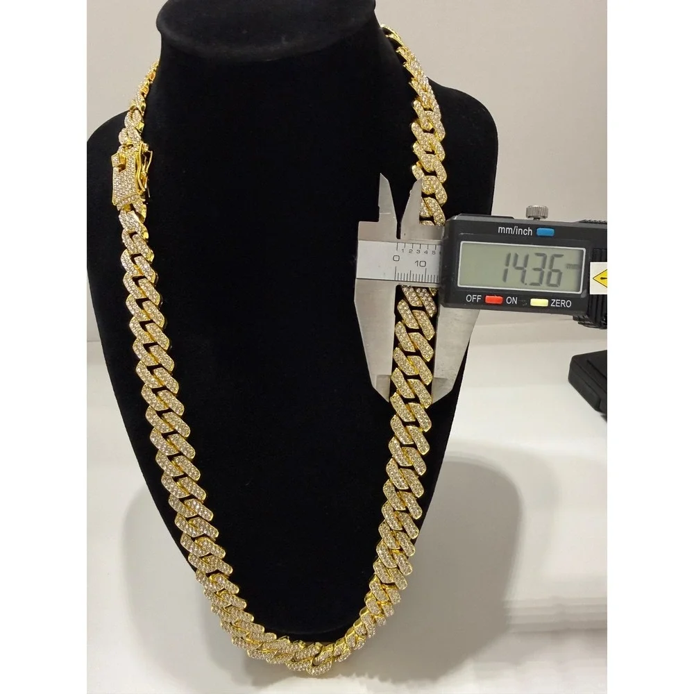 cuban chain iced out vvscz stones over stainless 24inch 14mm triple lock clasp